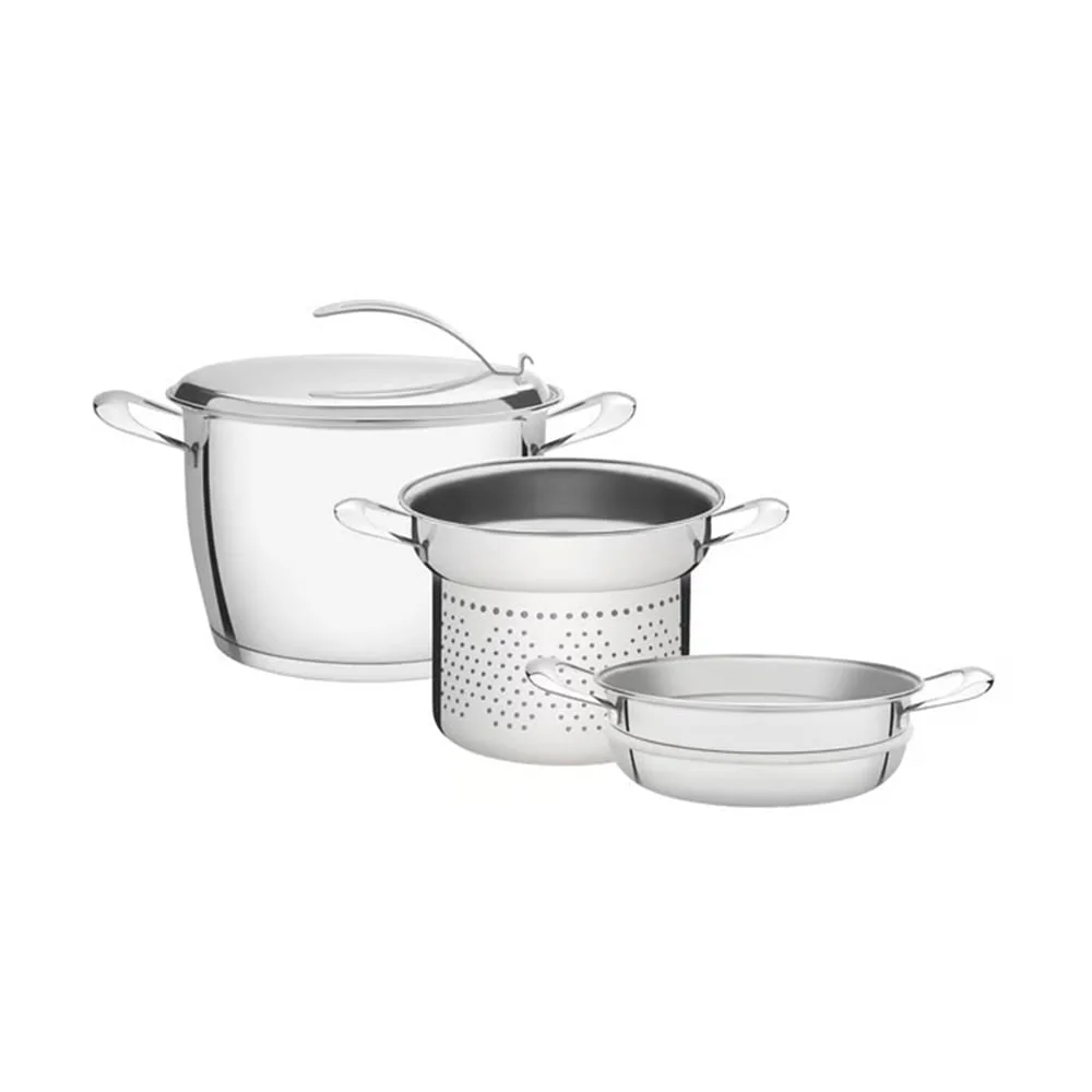 Olla Tramontina Acero Inoxidable Vaporera Colador 3 Piezas
