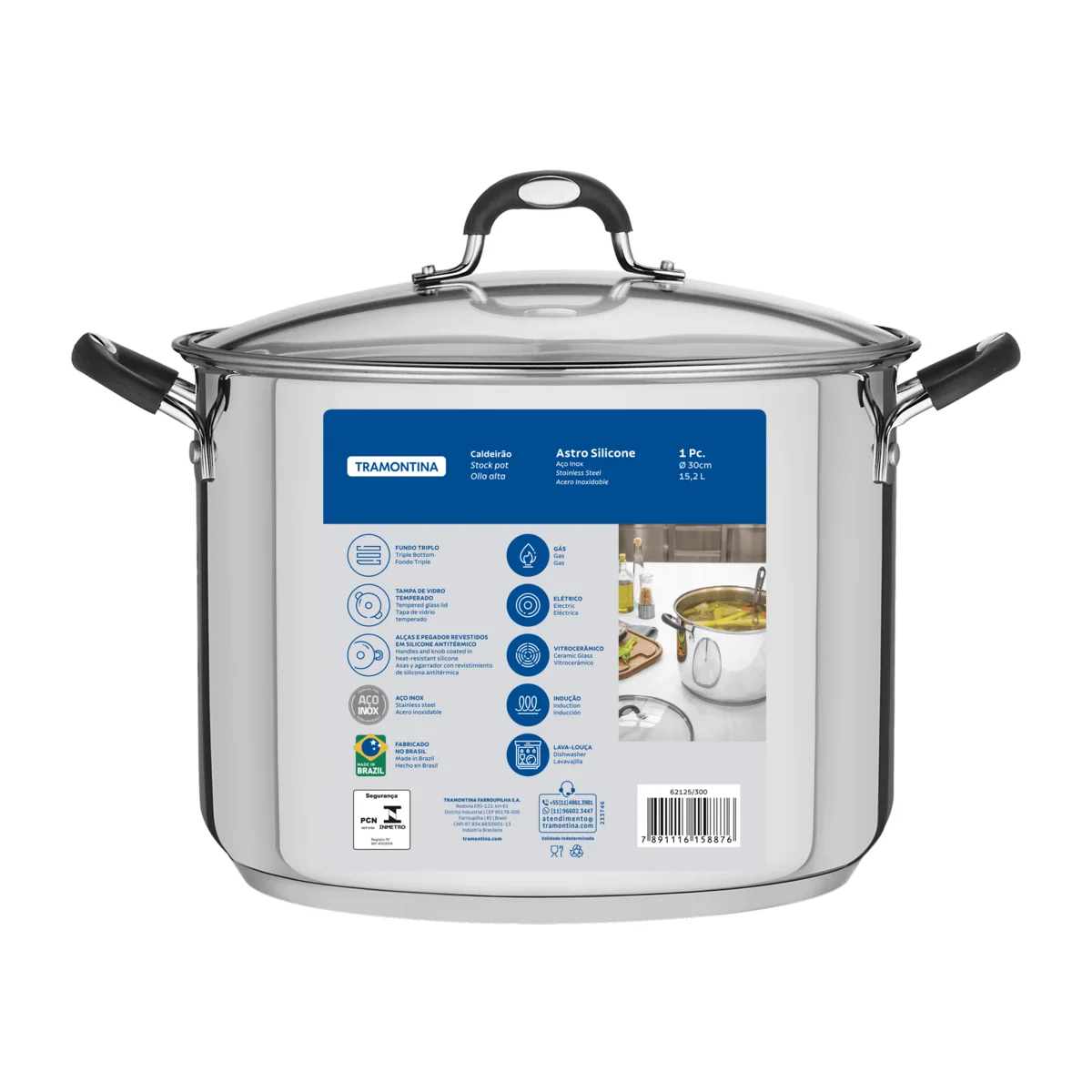 Olla Tramontina Acero Inoxidable Induccion 15,4 Litros Solar