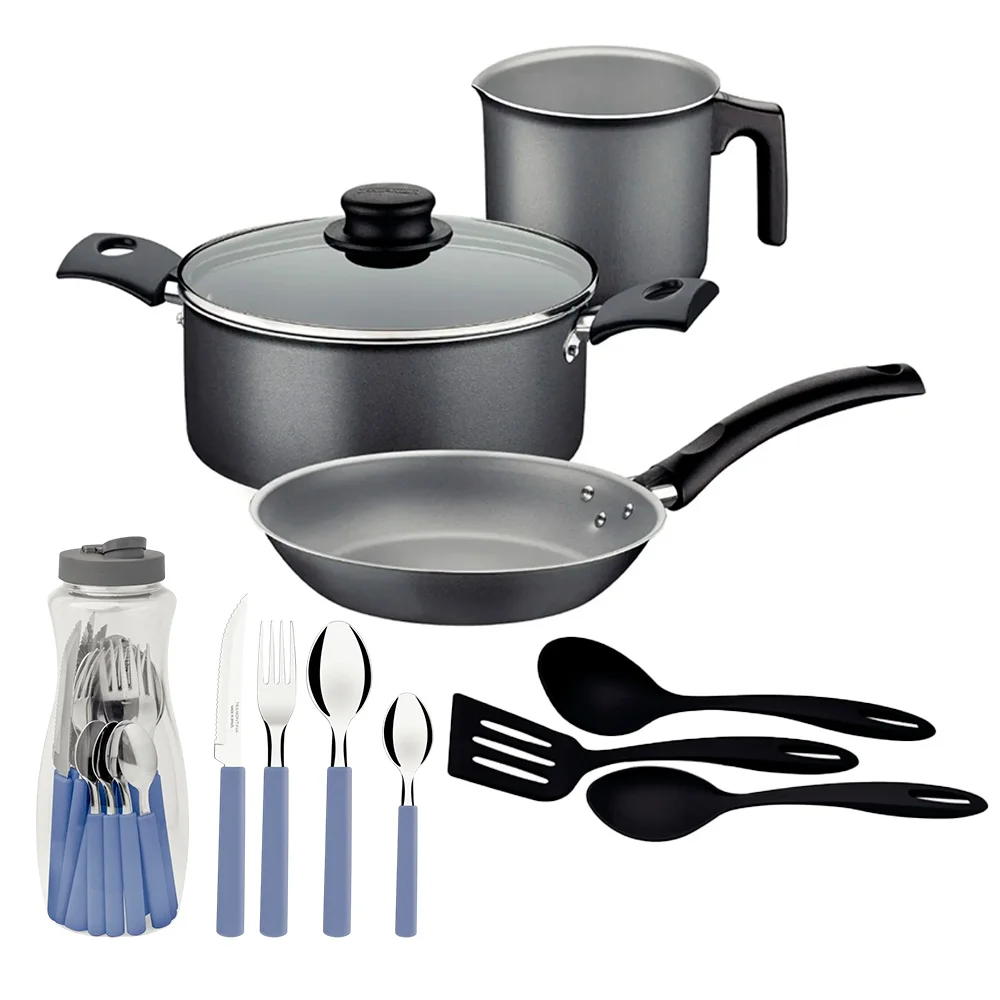 Juego Ollas Tramontina Bateria Cubiertos 22 Piezas Antiadherente